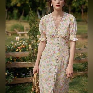 Simple Retro Floral Maxi Dress Women’s Size M